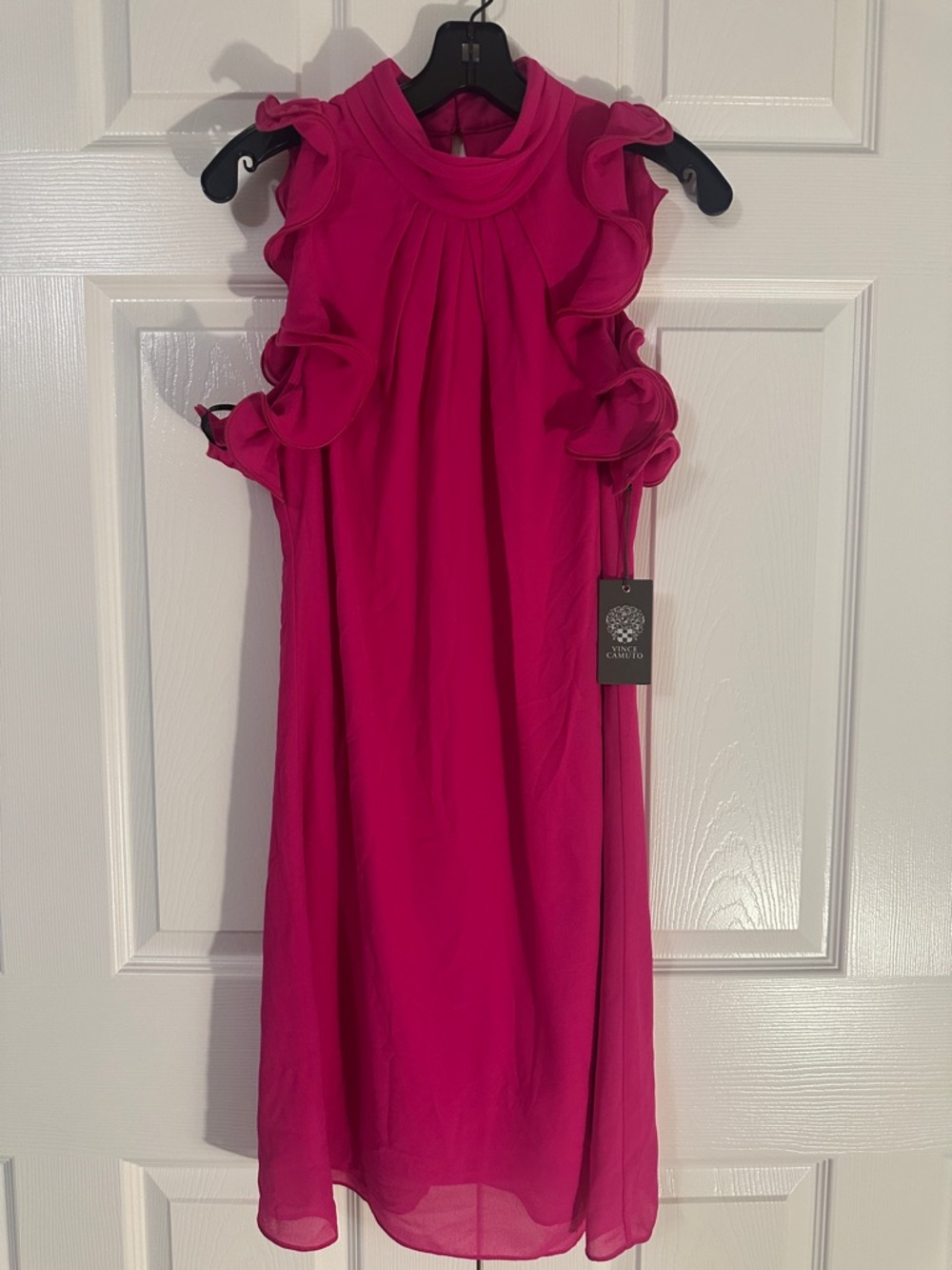 Vince Camuto Fuchsia Ruffle Sleeve Midi Dress